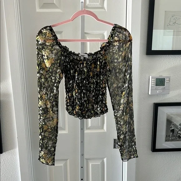 Louna long sleeve off the shoulder smocked floral top - Picture 1 of 5